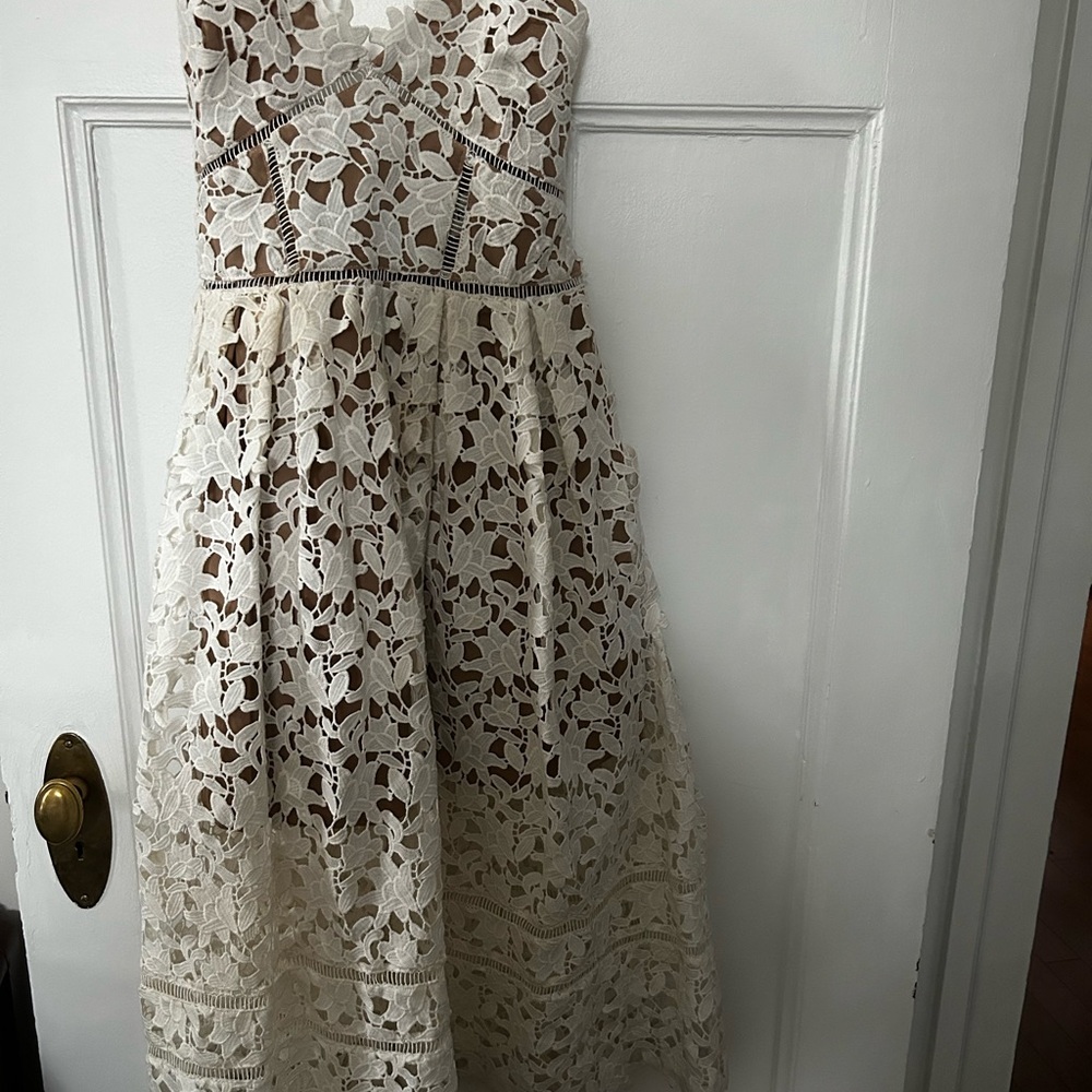 Self-Portrait White Floral Lace Midi Dress - Picture 2 of 4